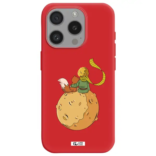 A Cartoon Of A Fox And A Fox Sitting On A Planet Apple Iphone 15 Pro Silicone Imperial Red Case