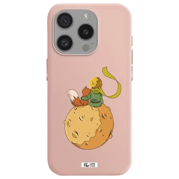 A Cartoon Of A Fox And A Fox Sitting On A Planet Apple Iphone 15 Pro Silicone Pastel Pink Case