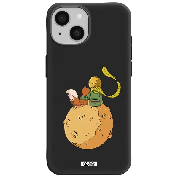 a cartoon of a fox and a fox sitting on a planet Apple iPhone 15 Silicone black Case