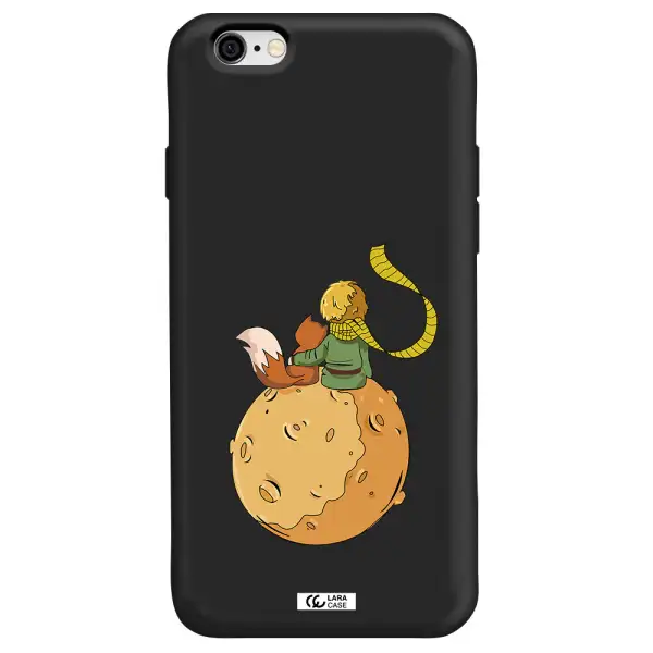 a cartoon of a fox and a fox sitting on a planet Apple iPhone 6 Silicone black Case