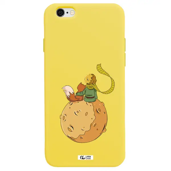a cartoon of a fox and a fox sitting on a planet Apple iPhone 6 Silicone canary yellow Case