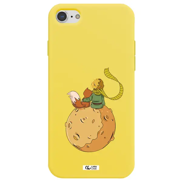 a cartoon of a fox and a fox sitting on a planet Apple iPhone 7 Silicone canary yellow Case