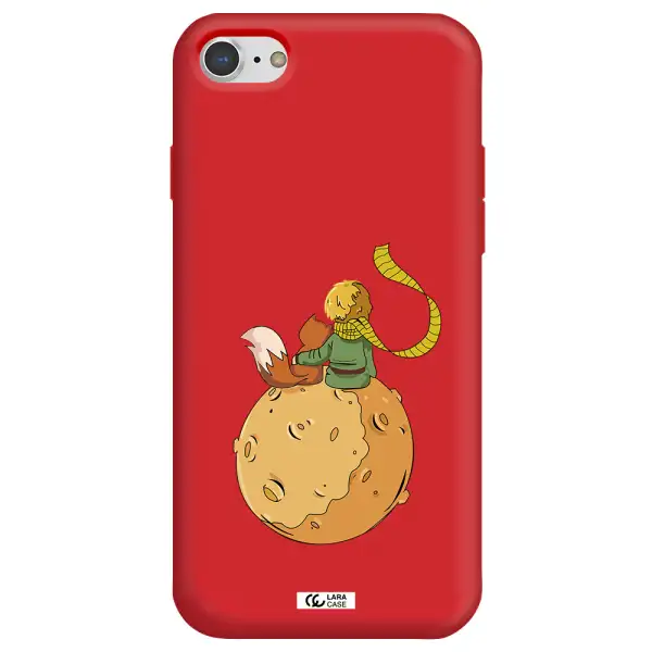 a cartoon of a fox and a fox sitting on a planet Apple iPhone 7 Silicone Imperial Red Case