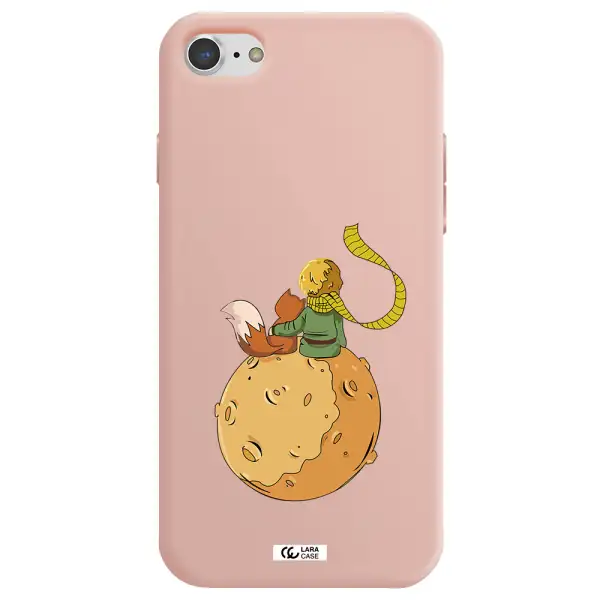 a cartoon of a fox and a fox sitting on a planet Apple iPhone 7 Silicone pastel pink Case