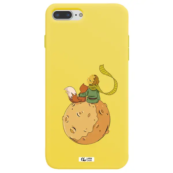 a cartoon of a fox and a fox sitting on a planet Apple iPhone 8 plus Silicone canary yellow Case