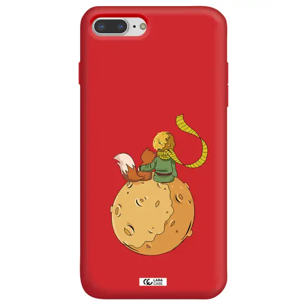 a cartoon of a fox and a fox sitting on a planet Apple iPhone 8 plus Silicone Imperial Red Case