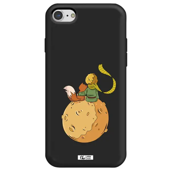a cartoon of a fox and a fox sitting on a planet Apple iPhone 8 Silicone black Case