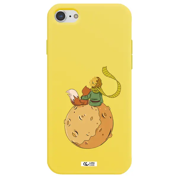 a cartoon of a fox and a fox sitting on a planet Apple iPhone 8 Silicone canary yellow Case