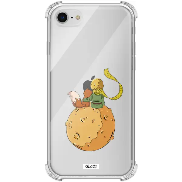 a cartoon of a fox and a fox sitting on a planet Apple iPhone se 2020 Clear PC Case