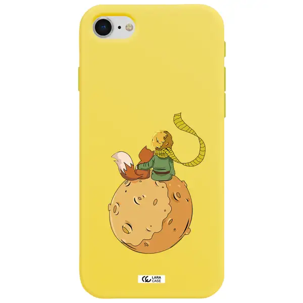 a cartoon of a fox and a fox sitting on a planet Apple iPhone se 2020 Silicone canary yellow Case