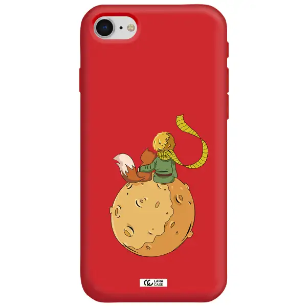 a cartoon of a fox and a fox sitting on a planet Apple iPhone se 2020 Silicone Imperial Red Case