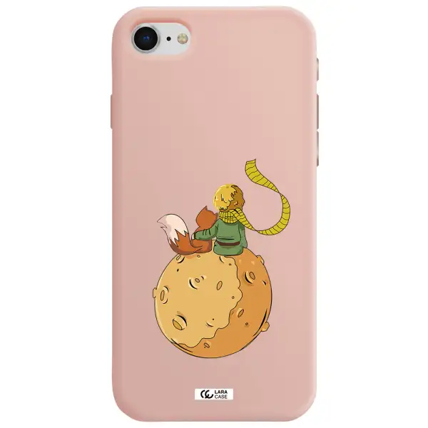 a cartoon of a fox and a fox sitting on a planet Apple iPhone se 2020 Silicone pastel pink Case