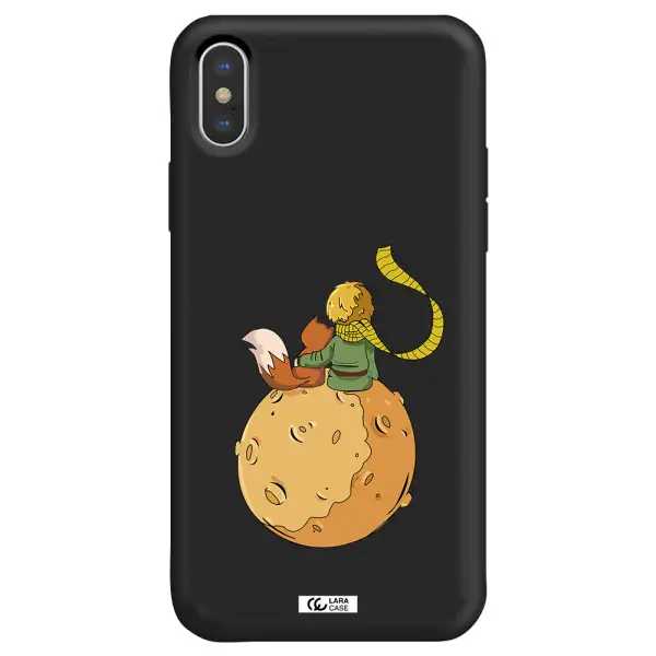 a cartoon of a fox and a fox sitting on a planet Apple iPhone X Silicone black Case