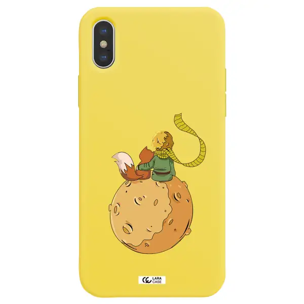 a cartoon of a fox and a fox sitting on a planet Apple iPhone X Silicone canary yellow Case