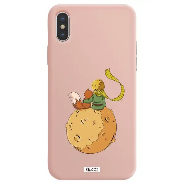 a cartoon of a fox and a fox sitting on a planet Apple iPhone XS Silicone pastel pink Case