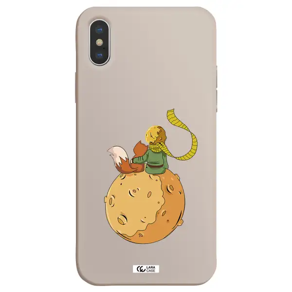 a cartoon of a fox and a fox sitting on a planet Apple iPhone XS Silicone Stone Case