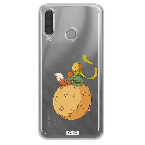 a cartoon of a fox and a fox sitting on a planet Huawei P30 Lite Clear TPU Case