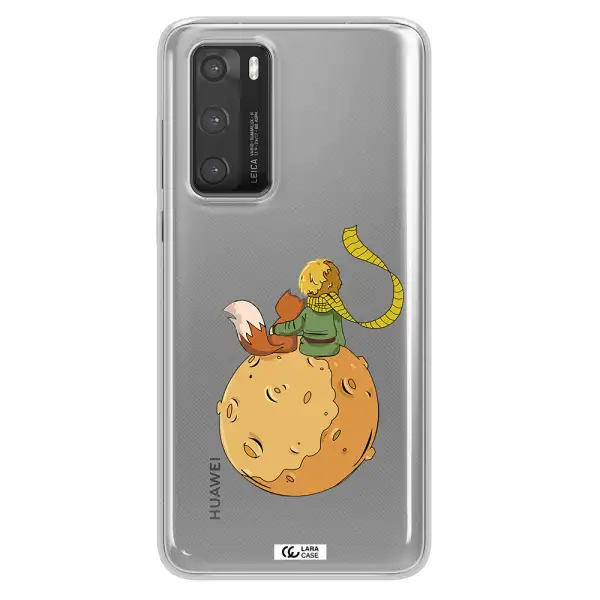 a cartoon of a fox and a fox sitting on a planet Huawei P40 Clear TPU Case