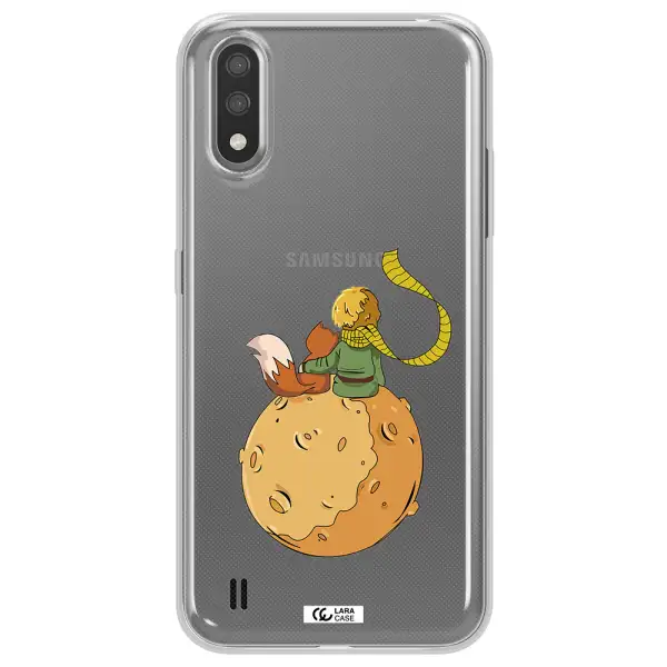a cartoon of a fox and a fox sitting on a planet Samsung A01 Clear TPU Case