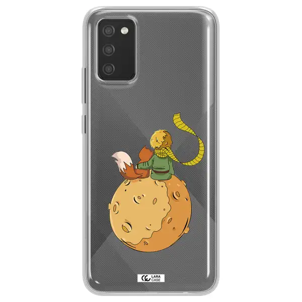 a cartoon of a fox and a fox sitting on a planet Samsung A02S Clear TPU Case
