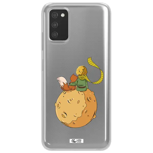 a cartoon of a fox and a fox sitting on a planet Samsung A03S Clear TPU Case