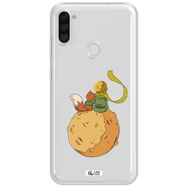 a cartoon of a fox and a fox sitting on a planet Samsung A11 Clear TPU Case