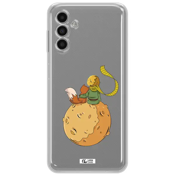 A Cartoon Of A Fox And A Fox Sitting On A Planet Samsung A13 5G Clear Tpu Case