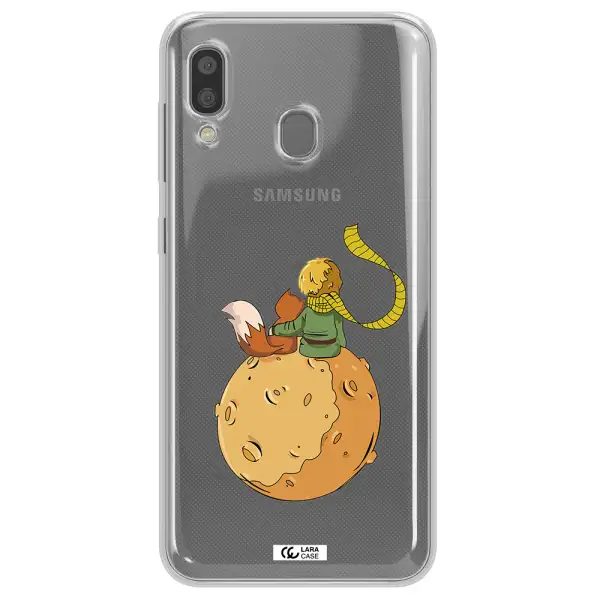 a cartoon of a fox and a fox sitting on a planet Samsung A20 Clear TPU Case
