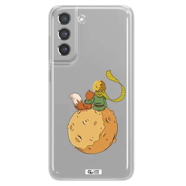 a cartoon of a fox and a fox sitting on a planet Samsung A21 Fe Clear TPU Case