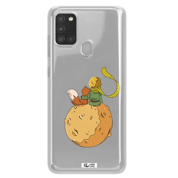 a cartoon of a fox and a fox sitting on a planet Samsung A21S Clear TPU Case