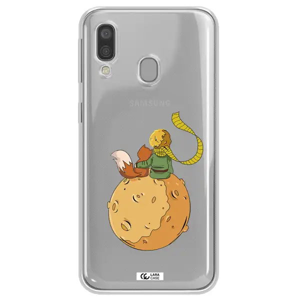 a cartoon of a fox and a fox sitting on a planet Samsung A40 Clear TPU Case