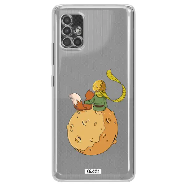 A Cartoon Of A Fox And A Fox Sitting On A Planet Samsung A40S Clear Tpu Case