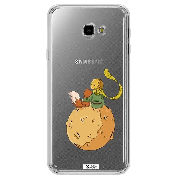 a cartoon of a fox and a fox sitting on a planet Samsung J4 Plus Clear TPU Case
