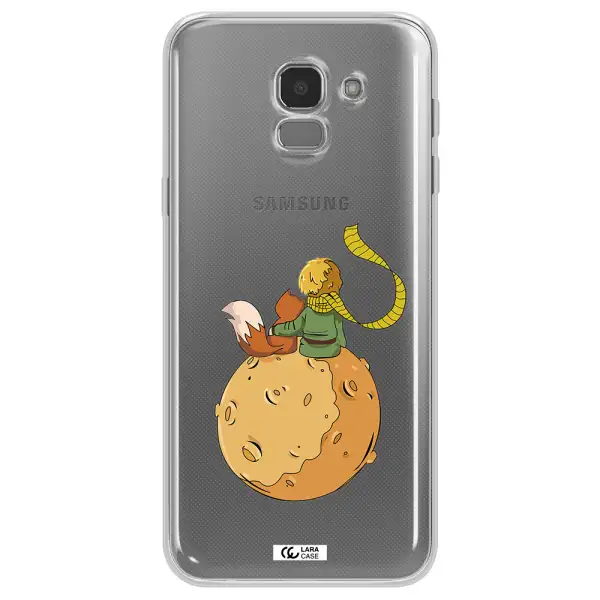 a cartoon of a fox and a fox sitting on a planet Samsung J6 Clear TPU Case