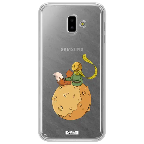 a cartoon of a fox and a fox sitting on a planet Samsung J6 Plus Clear TPU Case