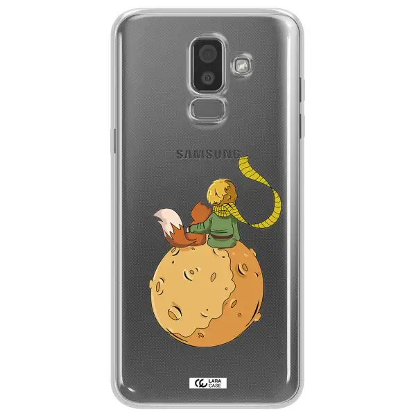 a cartoon of a fox and a fox sitting on a planet Samsung J8 Clear TPU Case