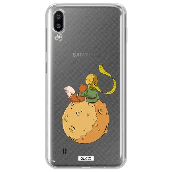 a cartoon of a fox and a fox sitting on a planet Samsung M10 Clear TPU Case