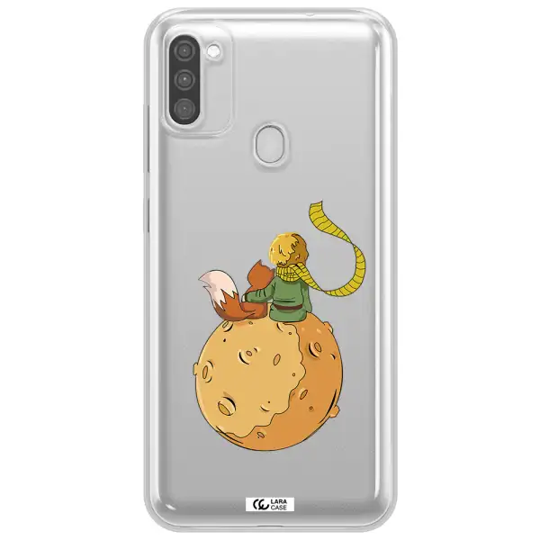 a cartoon of a fox and a fox sitting on a planet Samsung M11 Clear TPU Case