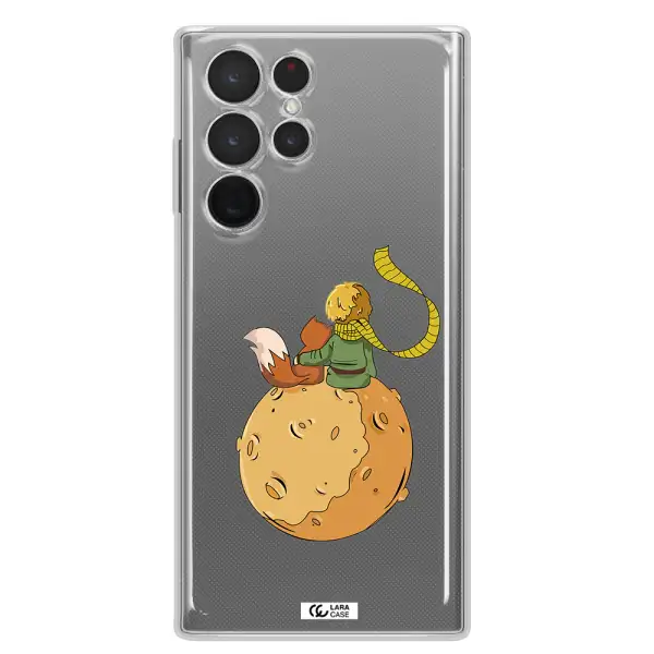 a cartoon of a fox and a fox sitting on a planet Samsung S 22 Ultra Clear TPU Case