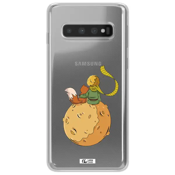 a cartoon of a fox and a fox sitting on a planet Samsung S10 Clear TPU Case