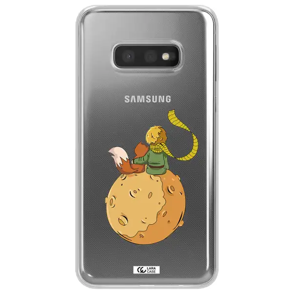 a cartoon of a fox and a fox sitting on a planet Samsung S10e Clear TPU Case