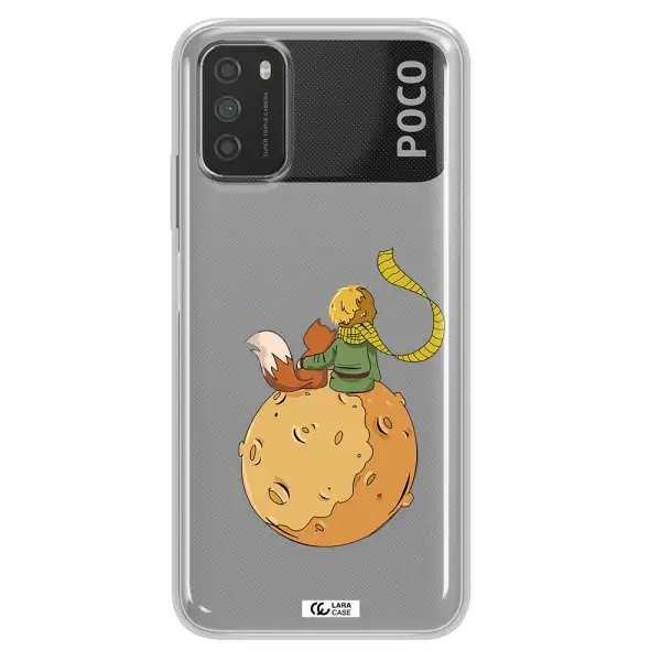 a cartoon of a fox and a fox sitting on a planet Xiaomi Poco M3 Clear TPU Case