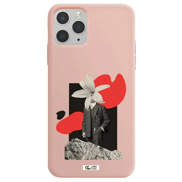 a man in a suit with a flower head Apple iPhone 11 pro max Silicone pastel pink Case