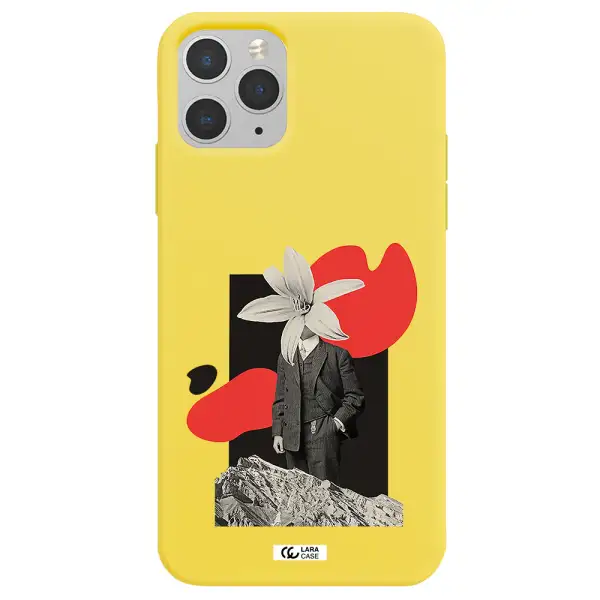 a man in a suit with a flower head Apple iPhone 11 pro Silicone canary yellow Case