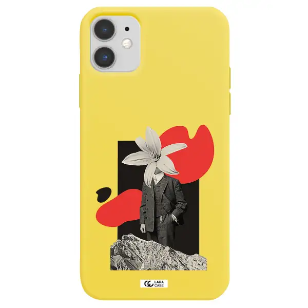a man in a suit with a flower head Apple iPhone 11 Silicone canary yellow Case