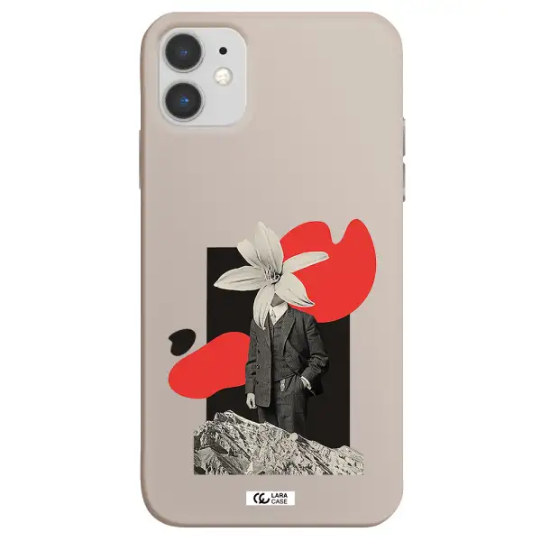 a man in a suit with a flower head Apple iPhone 11 Silicone Stone Case