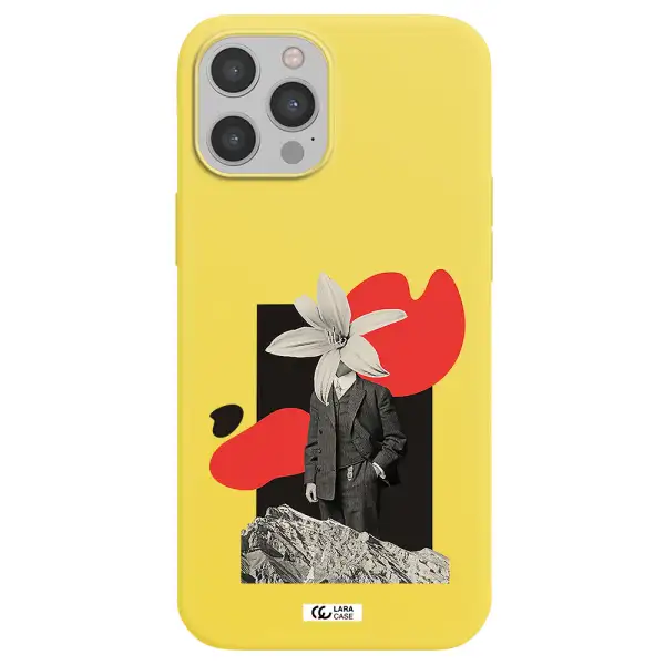 a man in a suit with a flower head Apple iPhone 12 pro max Silicone canary yellow Case