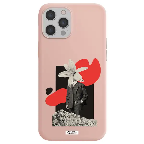 a man in a suit with a flower head Apple iPhone 12 pro max Silicone pastel pink Case
