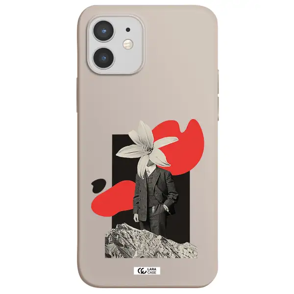 a man in a suit with a flower head Apple iPhone 12 Silicone Stone Case