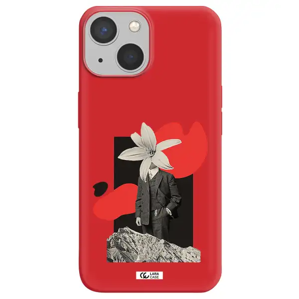 a man in a suit with a flower head Apple iPhone 13 mini Silicone Imperial Red Case